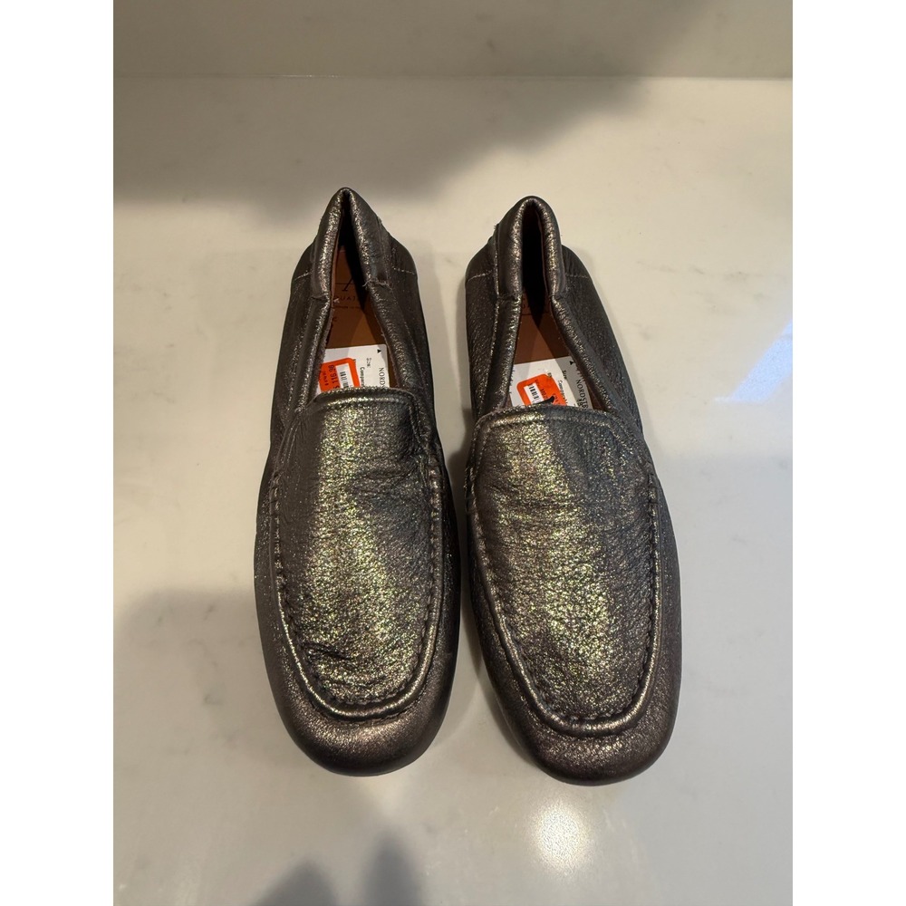 Aquatalia Womens Metallic Pewter Leather Driving Loafers Made in Italy 7.5